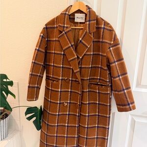 Tan and Blue Plaid Trench Coat